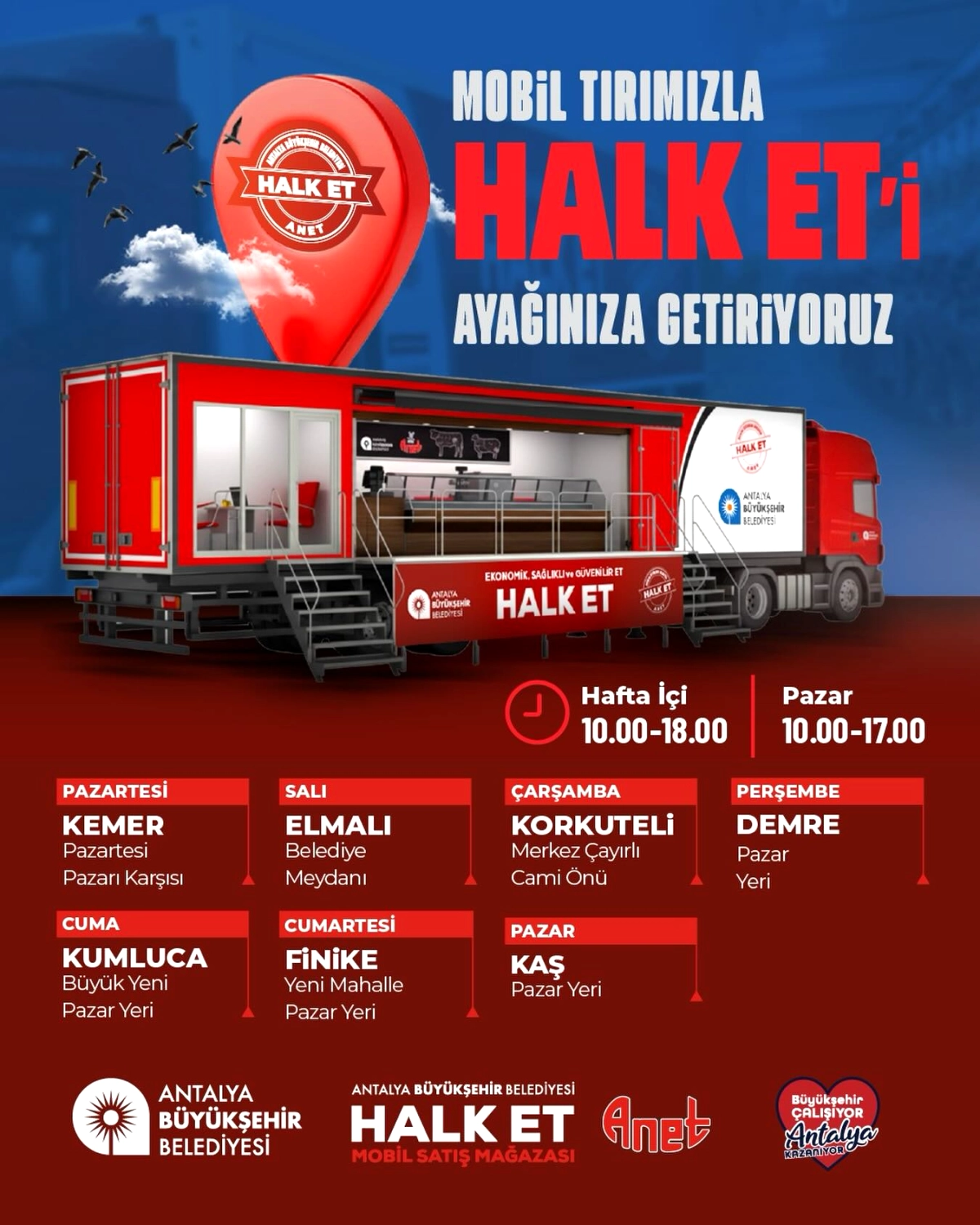 Antalya'da Halk Et Mobil Satış Mağazaları Tüm İlçelerde Hizmete Başladı