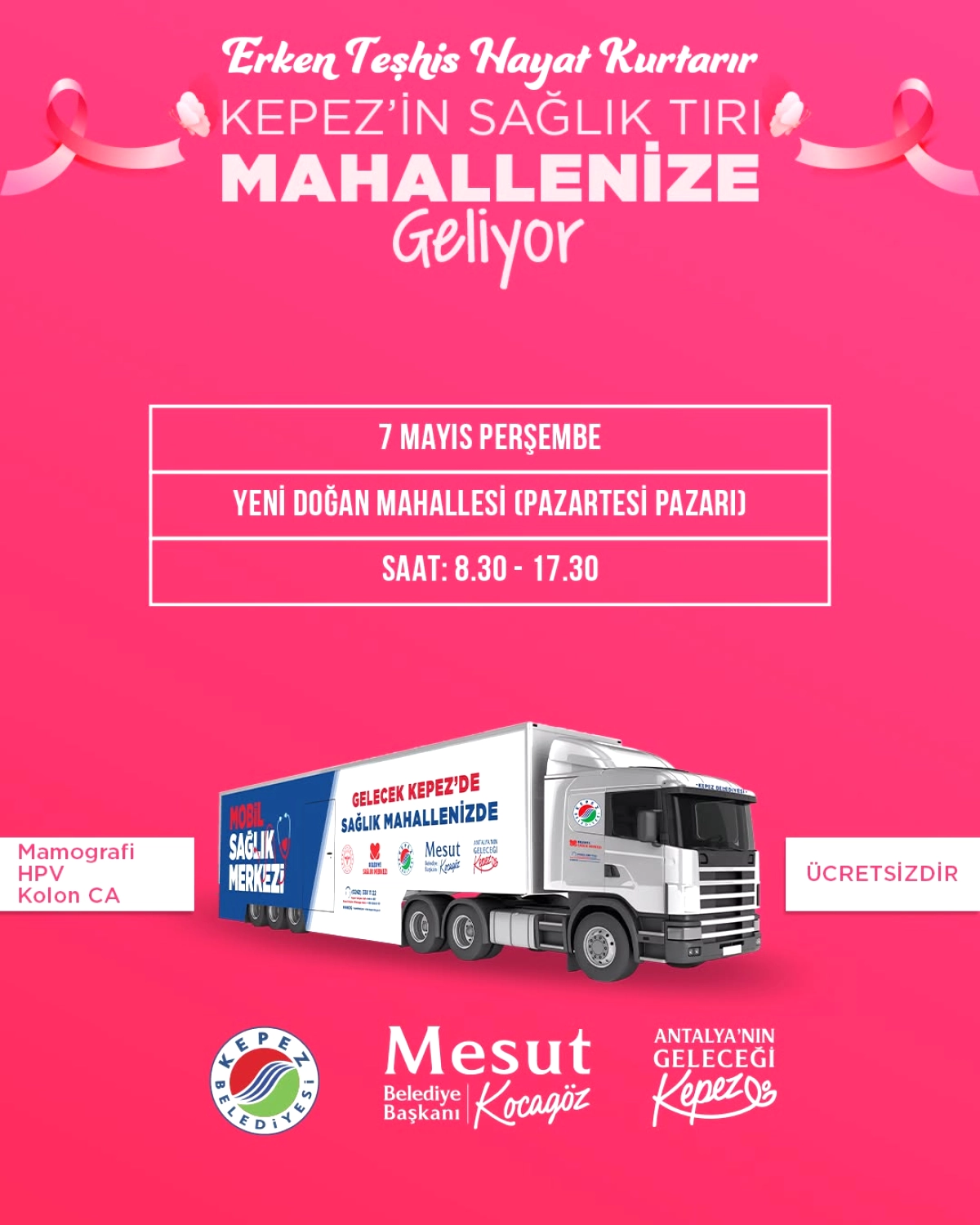 Kepez'de Ücretsiz Kanser Taraması: 7 Mayıs'ta Yeni Doğan Mahallesi'nde