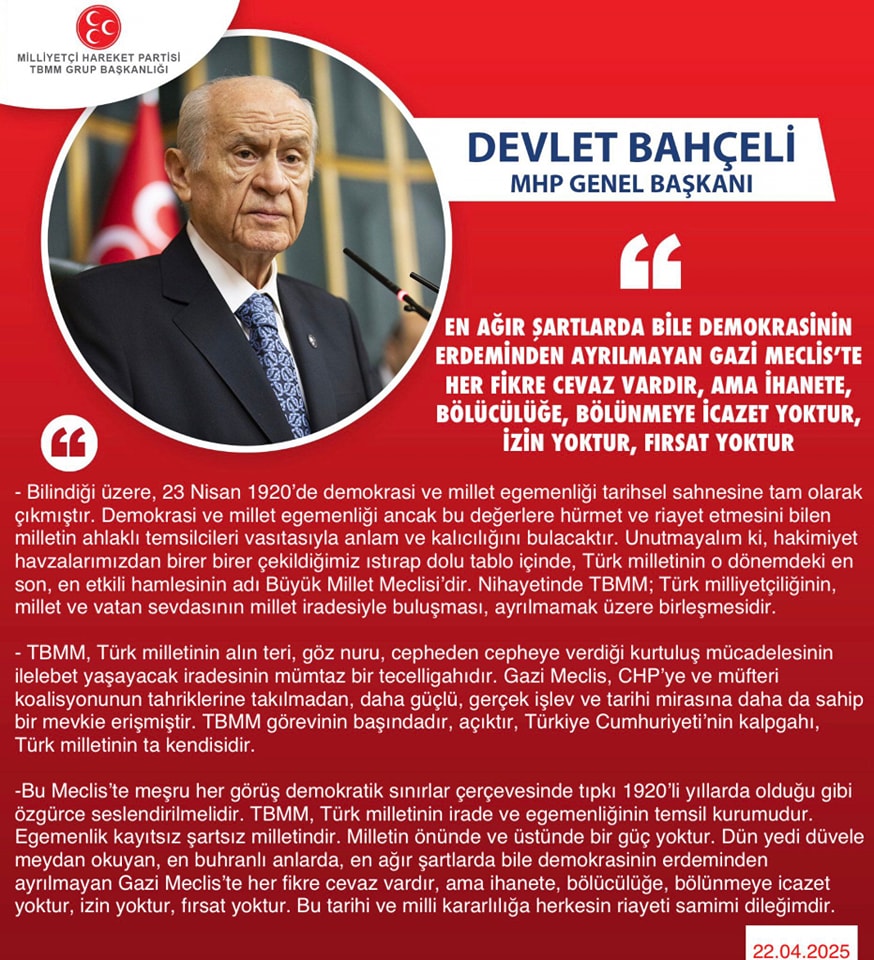 Bahçeli'den Gazi Meclis'e Mesaj: İhanete ve Bölücülüğe Tolerans Yok