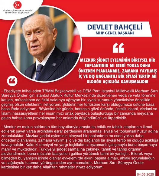 MHP Lideri Bahçeli, Antalya'daki Şiddet Eylemine Dair Soruşturma Talep Etti
