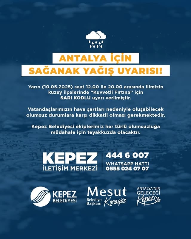 Antalya'da Kuvvetli Fırtına Uyarısı: Kuzey İlçelerde Sarı Kod Verildi