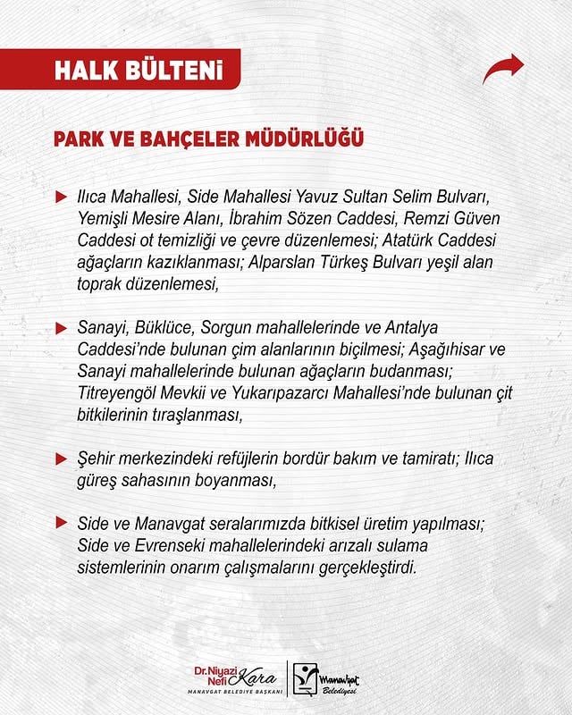 Manavgat'ta Park ve Bahçe Çalışmaları Hızlandı