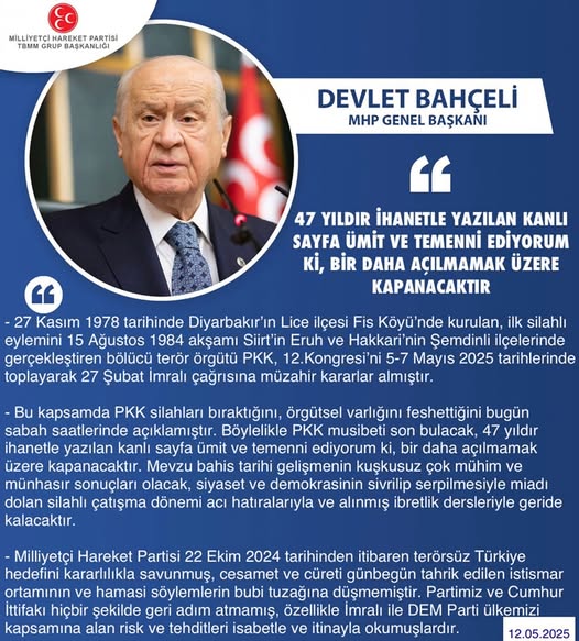 MHP Lideri Bahçeli: İhanetle Yazılan Kanlı Sayfalar Bir Daha Açılmamalı