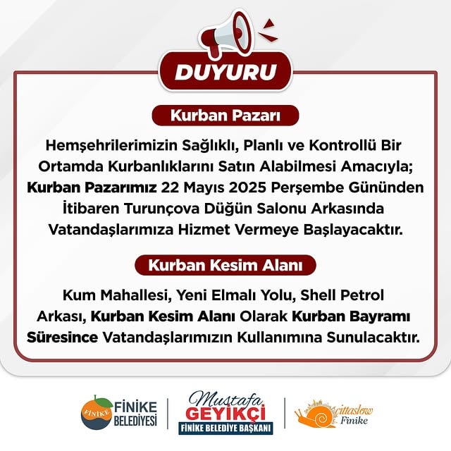 Finike'de Kurban Bayramı Hazırlıkları Tamamlandı: Pazar ve Kesim Alanı Bilgileri