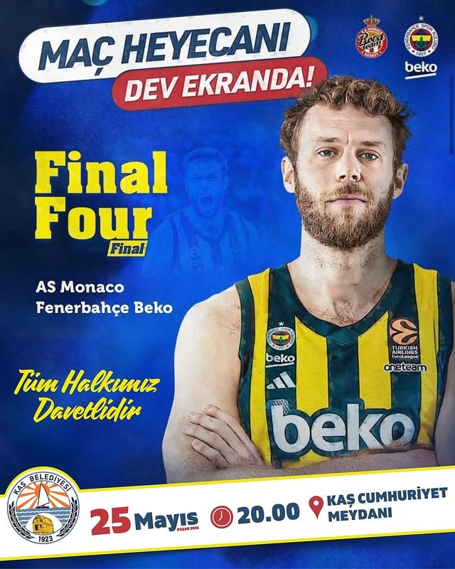 Kaş'ta Basketbol Coşkusu: Fenerbahçe Beko Maçı Cumhuriyet Meydanı'nda Dev Ekranda
