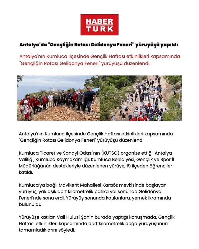 Kumluca'da 19 Mayıs Coşkusu: Gelidonya Feneri Gençlik Yürüyüşü Düzenlendi