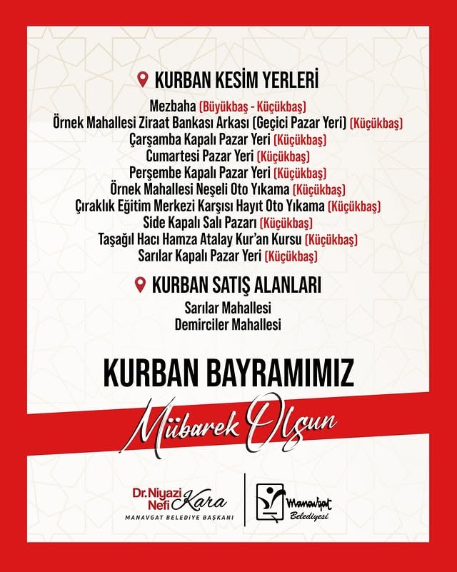 Manavgat Belediyesi Kurban Bayramı Satış ve Kesim Alanlarını Belirledi