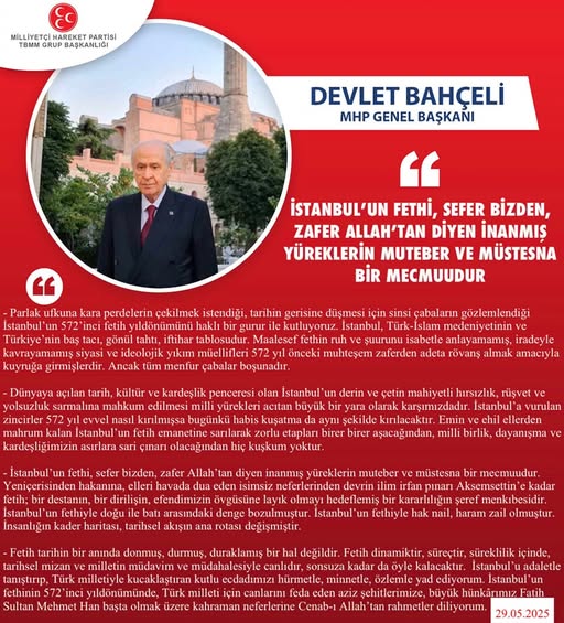 MHP Antalya İl Başkanlığı'ndan İstanbul'un Fethi Mesajı