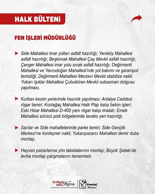 Manavgat Belediyesi Fen İşleri Müdürlüğü Çalışmaları Devam Ediyor