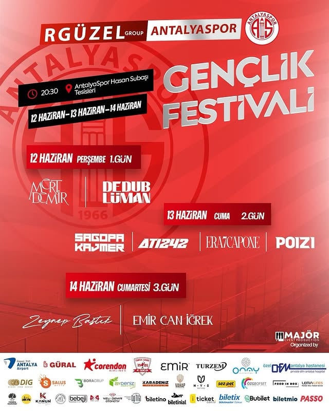 Antalyaspor Gençlik Festivali ile Antalya'da 3 Günlük Müzik Şöleni