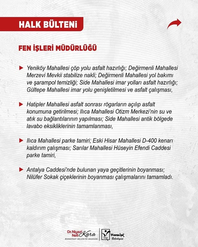 Manavgat Belediyesi Fen İşleri Müdürlüğü Çalışmaları Sürüyor