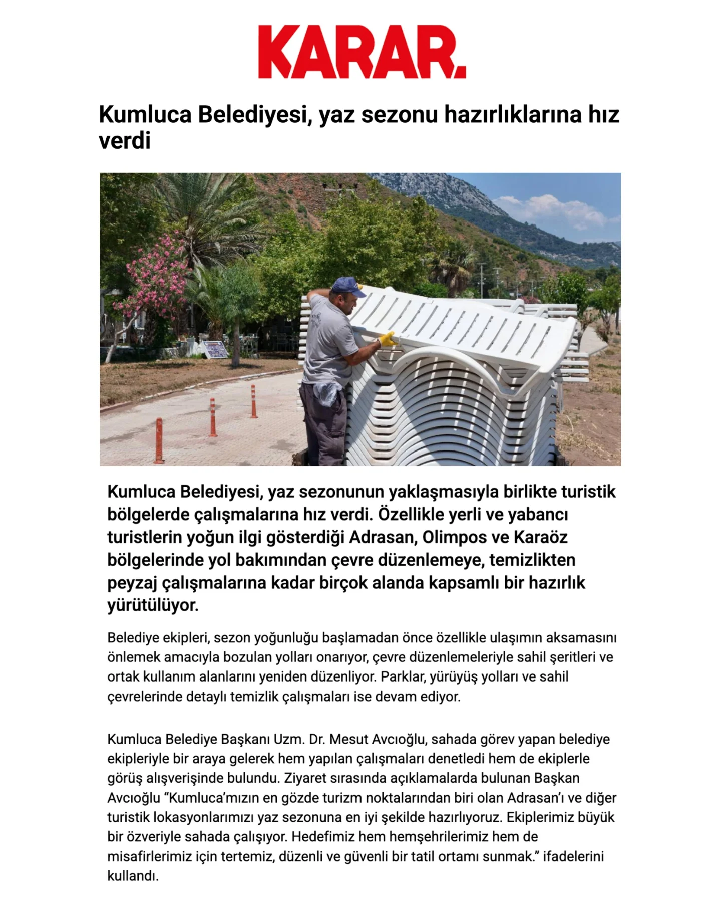 Antalya Kumluca Belediyesi Yaz Sezonu Çalışmalarıyla Turistik Bölgelerde Hareketlilik