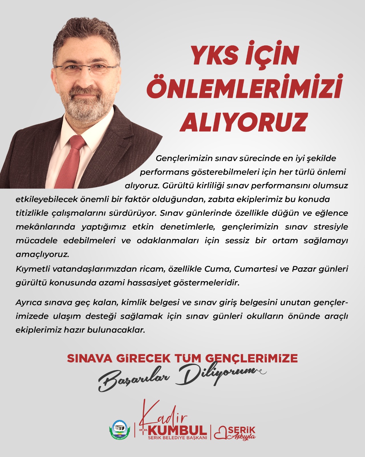 Antalya Serik Belediyesi YKS Sınavı İçin Önlemler Alıyor
