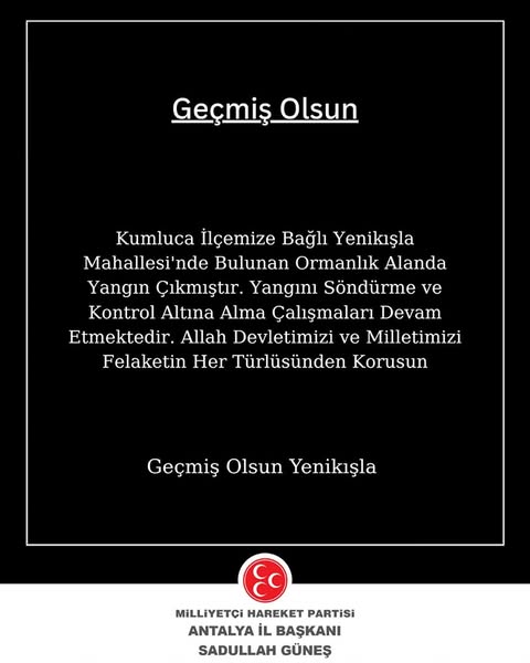 Antalya Kumluca'da Orman Yangını: Söndürme Çalışmaları Devam Ediyor
