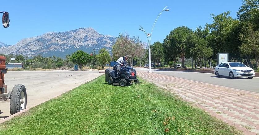 Antalya Kemer'de Yeşil Alanlara Bakım Çalışmaları Devam Ediyor