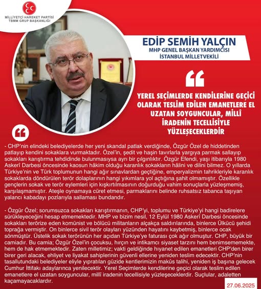MHP'den Yerel Seçim Emanetlerine Yönelik Soygunculara Uyarı