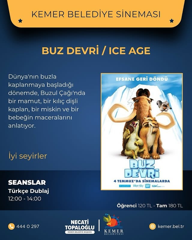 Antalya Kemer'de Buz Devri Filmi Gösterimleri Başladı