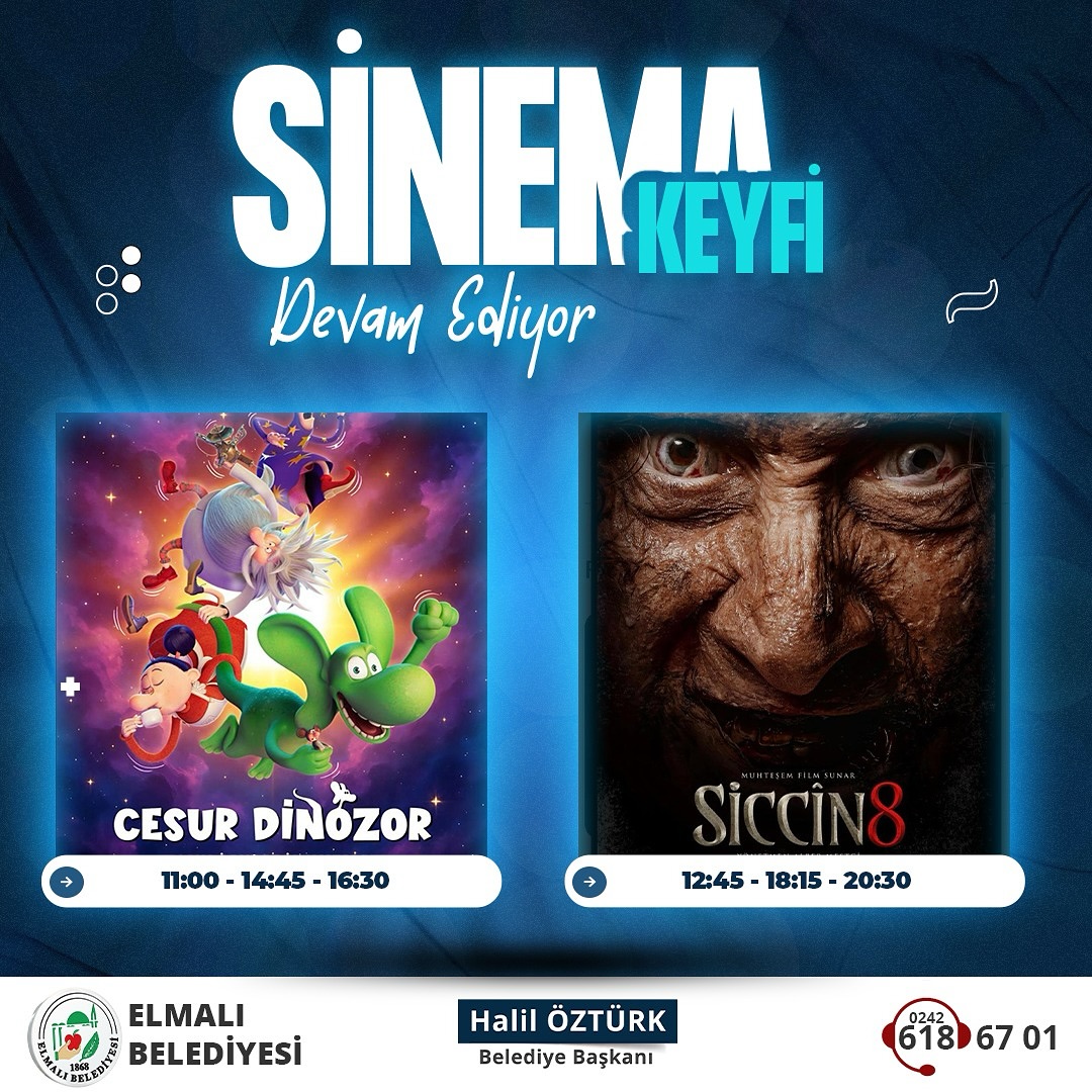Elmalı'da Sinema Günleri Devam Ediyor: Siccin 8 ve Cesur Dinozor Filmleri İzleyiciyle Buluştu