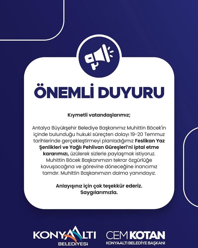 Antalya Konyaaltı Belediyesi Feslikan Yaz Şenlikleri İptal Edildi