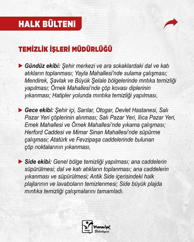 Manavgat Belediyesi Temizlik İşleri Müdürlüğü Çalışmaları Sürdürüyor