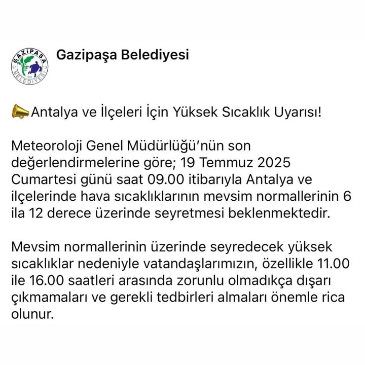 Antalya ve İlçelerinde Yüksek Sıcaklık Uyarısı: Vatandaşlara Dikkat Çağrısı