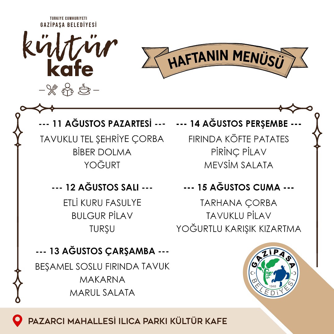 Gazipaşa Belediyesi Kültür Kafesi Haftalık Menüsüyle Misafirlerini Bekliyor