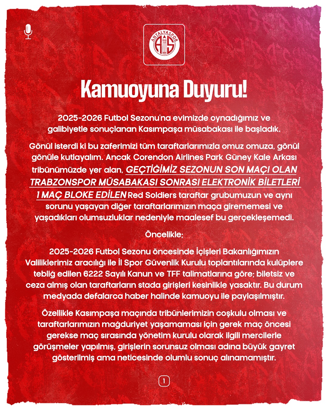 Antalyaspor, Taraftar Mağduriyetine Açıklama Getirdi: 6222 Sayılı Kanun ve TFF Talimatlarına Uyulması Gerekiyor