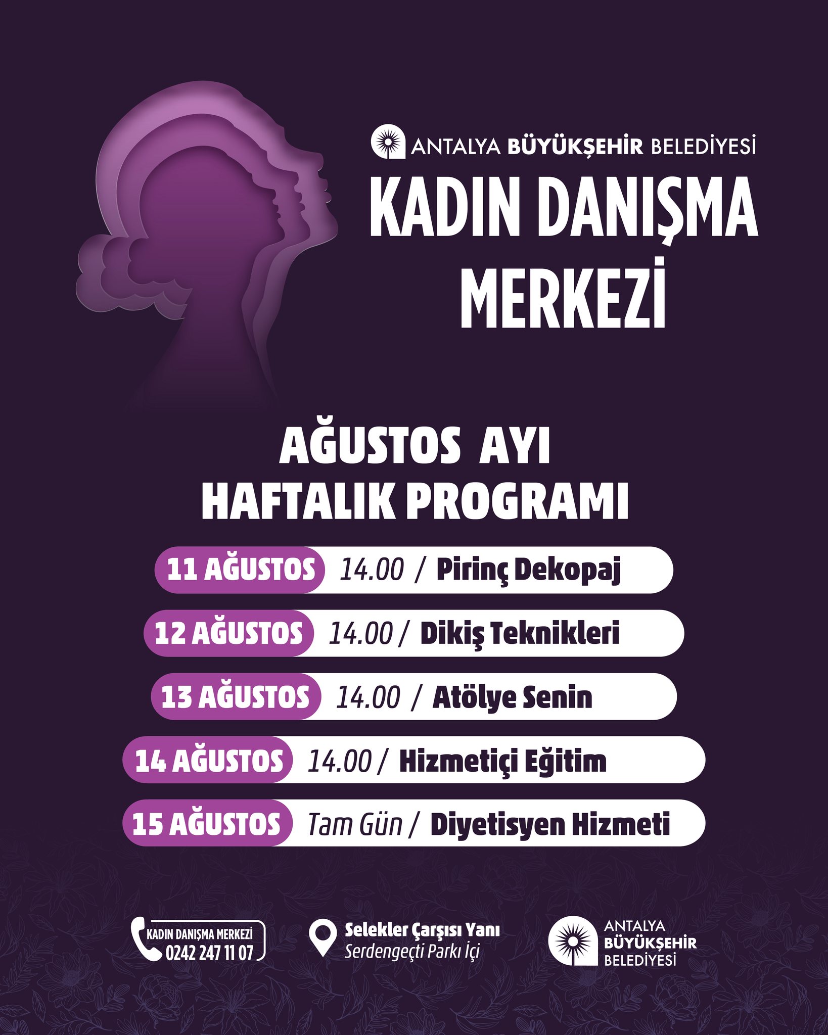 Antalya Büyükşehir Belediyesi Kadın Danışma Merkezi'nde Ağustos Ayı Etkinlikleri Başladı