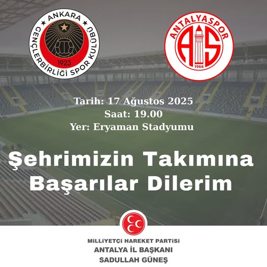Antalyaspor'a Milliyetçi Hareket Partisi'nden Başarı Dileği