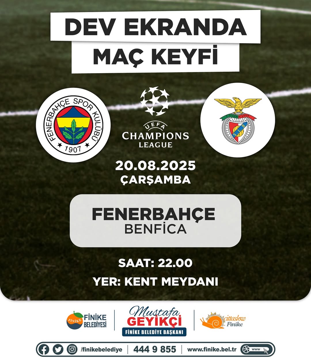 Fenerbahçe Benfica Maçı Kent Meydanında Ekran Yansıtmasıyla İzlenecek