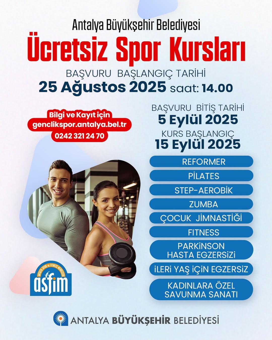 Antalya Büyükşehir Belediyesi'nden Vatandaşlara Ücretsiz Spor Kursları İmkanı