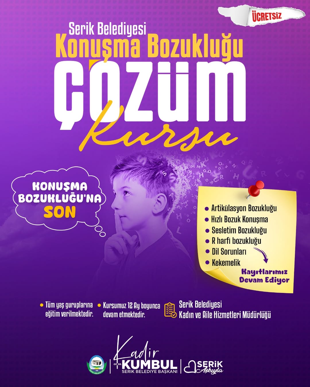 Antalya Serik Belediyesi'nden Konuşma Bozukluklarına Ücretsiz Çözüm Kursu