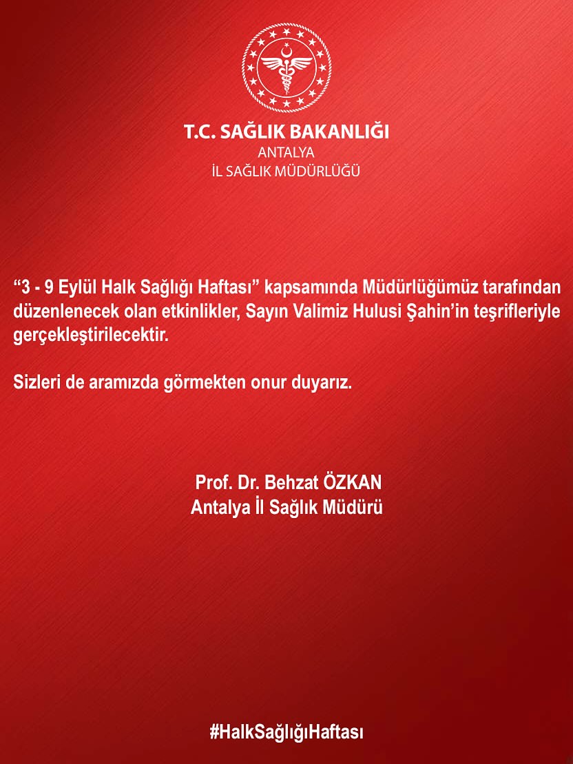 Antalya'da 9 Eylül Halk Sağlığı Haftası Etkinlikleri Başlıyor