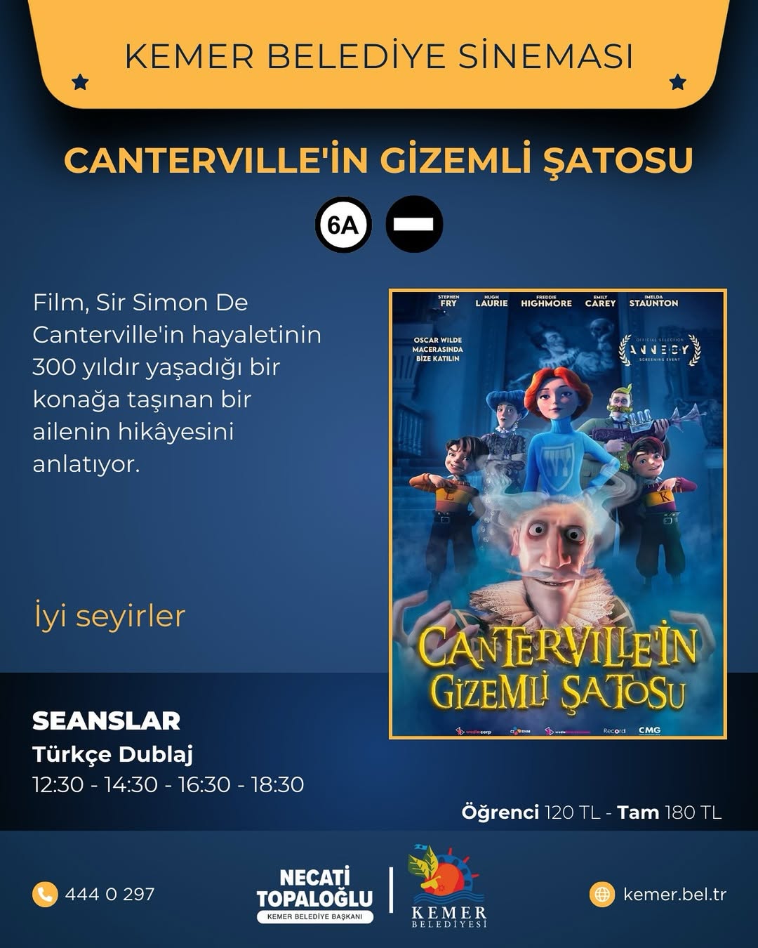 Antalya Kemer'de Açık Hava Sineması Başlıyor: Canterville'in Gizemli Şatosu Gösterimi