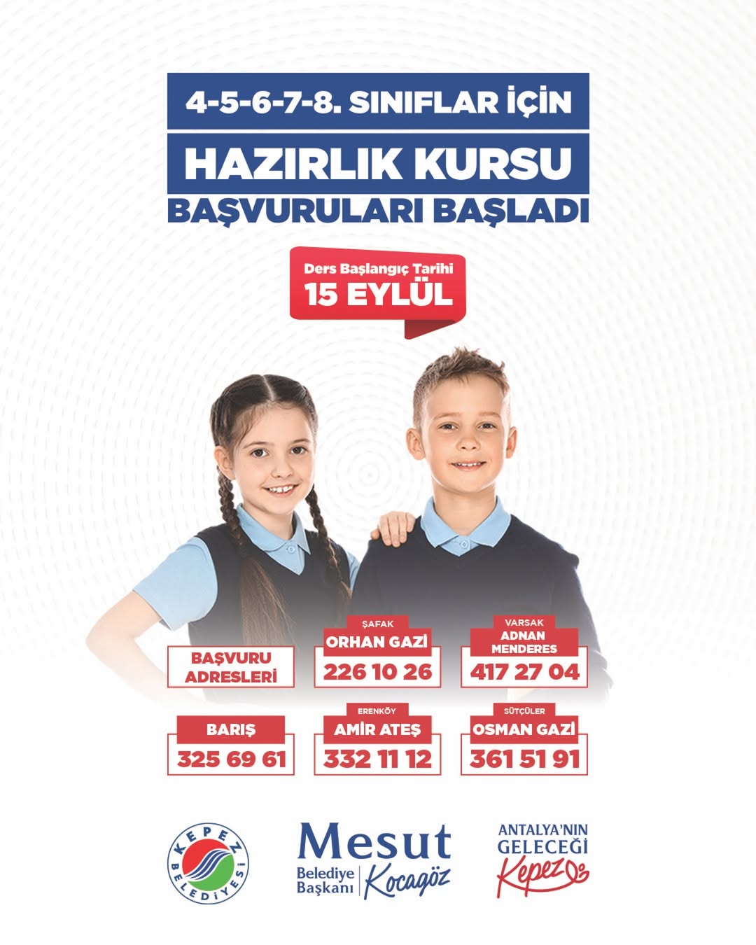 Antalya Kepez Belediyesi'nden 4, 5, 6, 7 ve 8. Sınıflar İçin Ücretsiz Hazırlık Kursu İmkanı