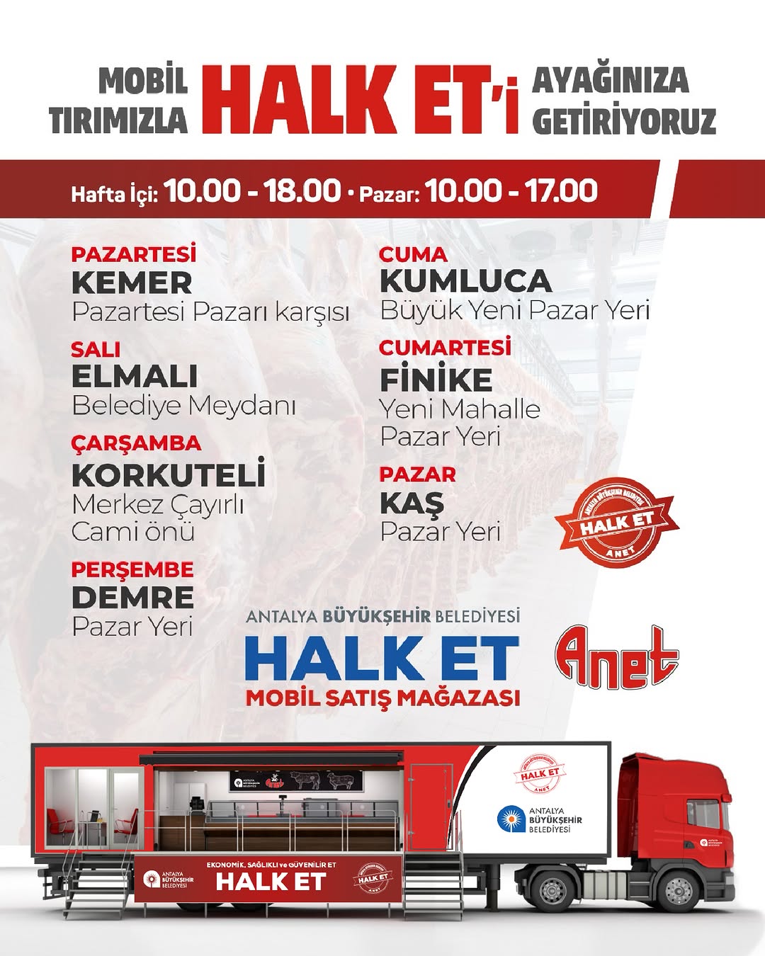 Antalya Büyükşehir Belediyesi Halk Et Mobil Satış Mağazaları ile Hizmet Veriyor