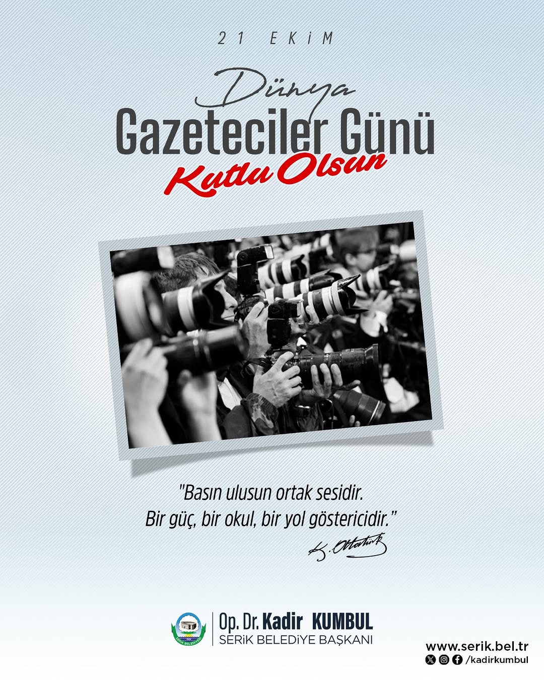 Serik Belediyesi'nden 21 Ekim Dünya Gazeteciler Günü Mesajı