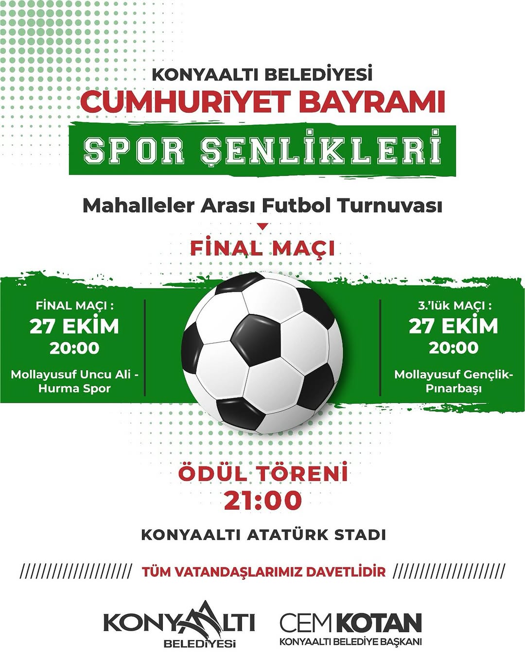 Konyaaltı'nda 29 Ekim Coşkusu Futbol Turnuvası ile Taçlanacak